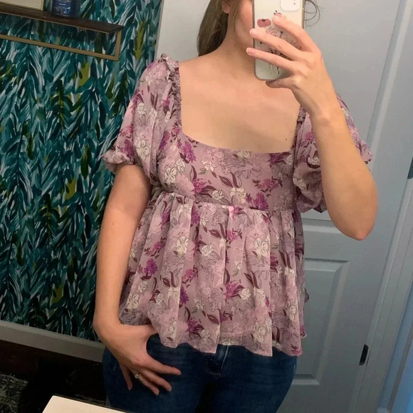 En saison Nwot floral puff sleeve top - Picture 4 of 15